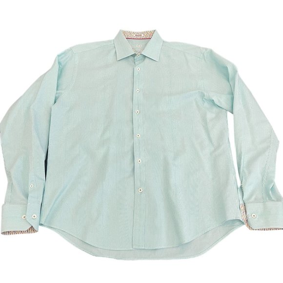 Bugatchi Men's Cotton Mint/White Flip Cuff Button Up Dress Shirt, Size L - Picture 1 of 6